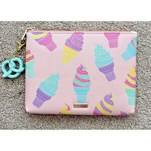 NWOT Studio DIY! Ice Cream Cone Print Pouch Pretzel Charm Pink Pastel Zipper Bag